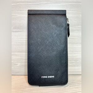 Heng Sheng Black Zipper Long Wallet-26 Credit Card Holder Front/Back